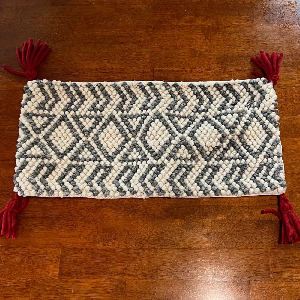 Magnolia Home Joanna Gaines Woven Pillow Cover Red Tassels Geometric‎ Boho